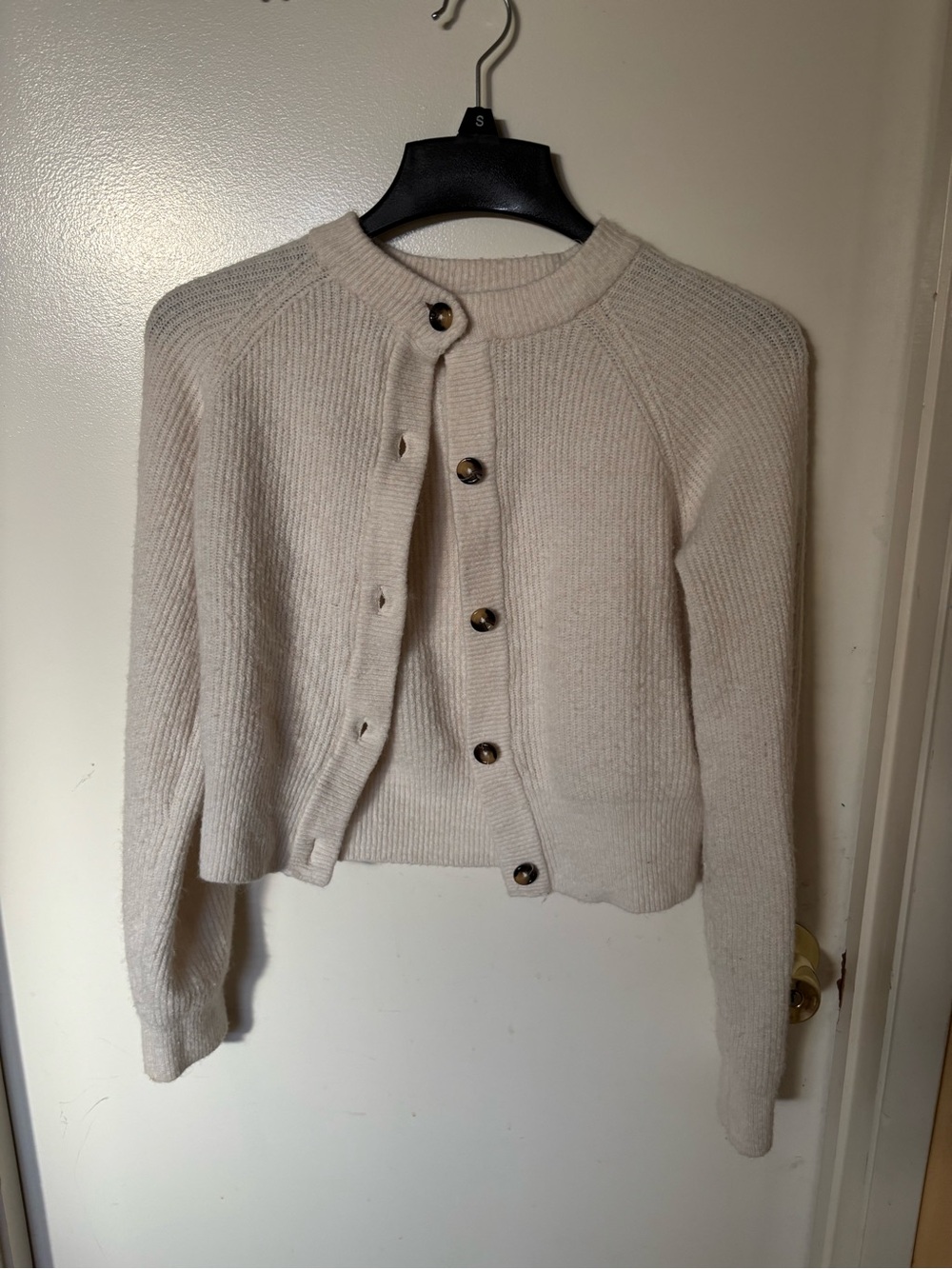 H&M Cream Cropped Button-Front Women's Cardigan